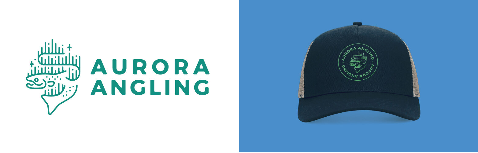 Aurora Angling logo and branded hat mockup