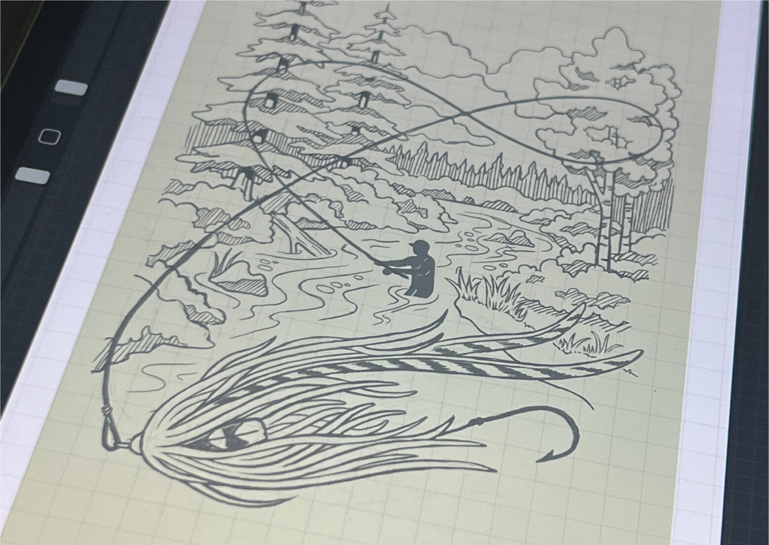 Brule Spey Day pen and ink sketch