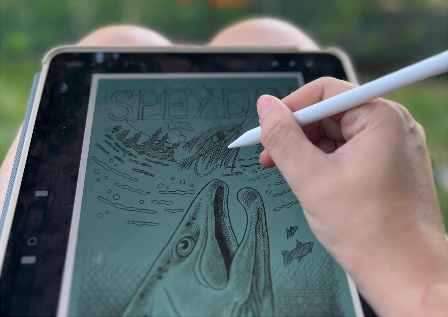 Digital illustration in progress on tablet